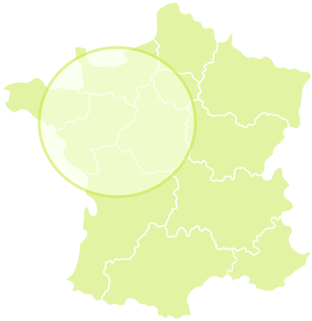 Image de la France découpée en région avec périmètre d'intervention